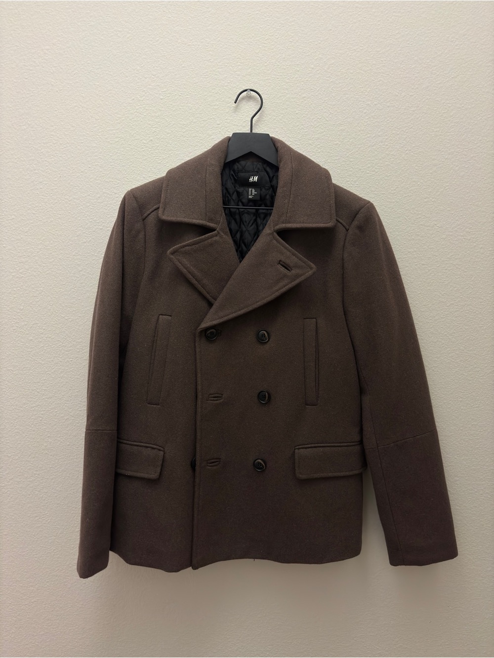 H&M Men's Brown Double-Breasted Peacoat 36R